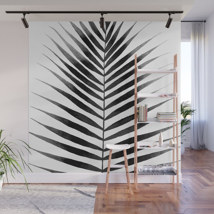 Palm Leaf Watercolor | Black and White Wall Mural