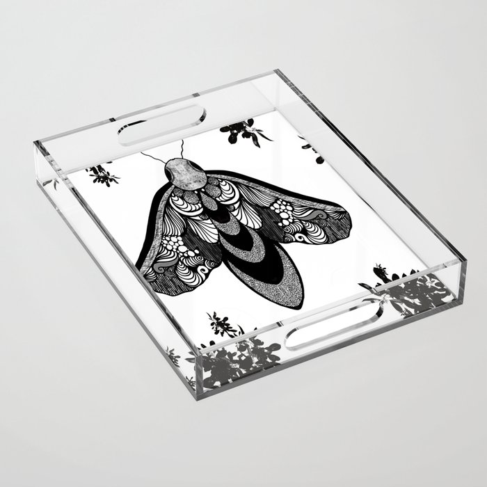 Butterfly Moth- Black and white Acrylic Tray