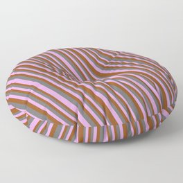 [ Thumbnail: Dim Gray, Plum & Brown Colored Stripes Pattern Floor Pillow ]