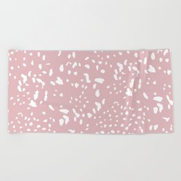 Wild spots cheetah dots boho animal print design white spots on soft pink blush Beach Towel