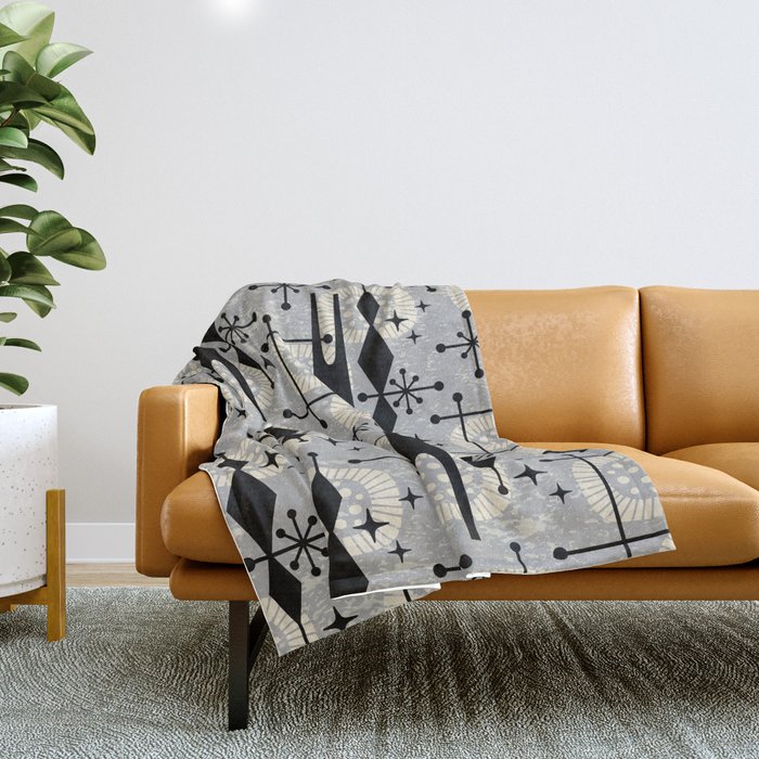 Retro Mid Century Modern Decoration 771 Winter Gray Throw Blanket