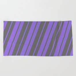 [ Thumbnail: Purple and Dim Grey Colored Pattern of Stripes Beach Towel ]