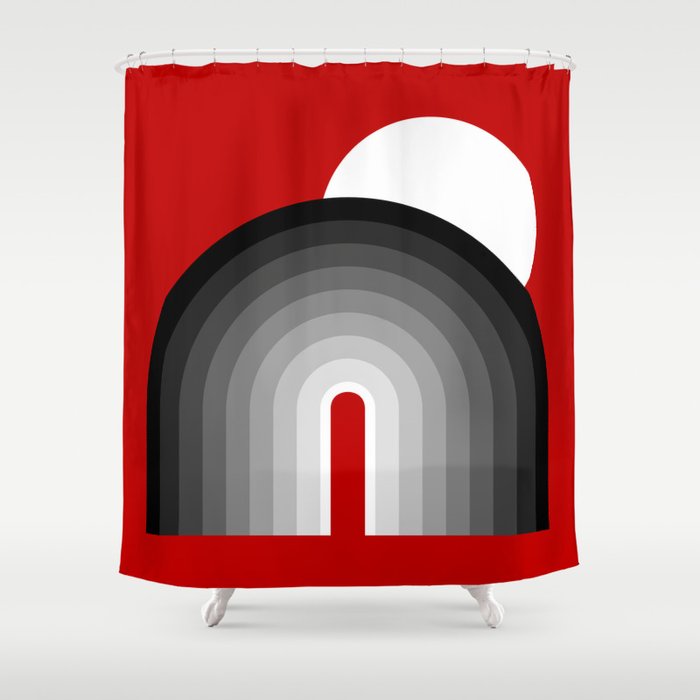 70s Retro Mid Century Modern Arch and Moon // Red, Gray, Black and White Shower Curtain