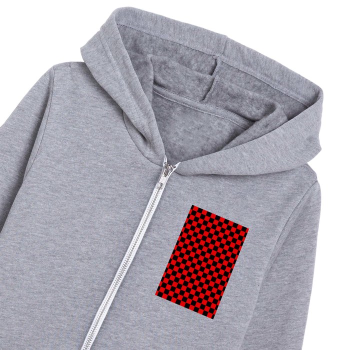 Black And Red Checkerboard Pattern Kids Zip Hoodie by Anthony Ruiz