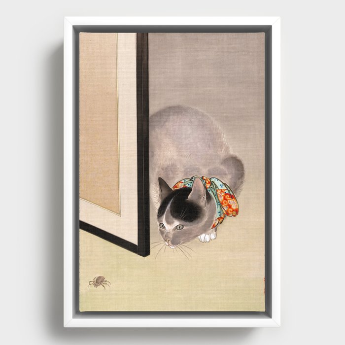 Cat Watching a Spider, 1888-1892 by Oide Toko Framed Canvas