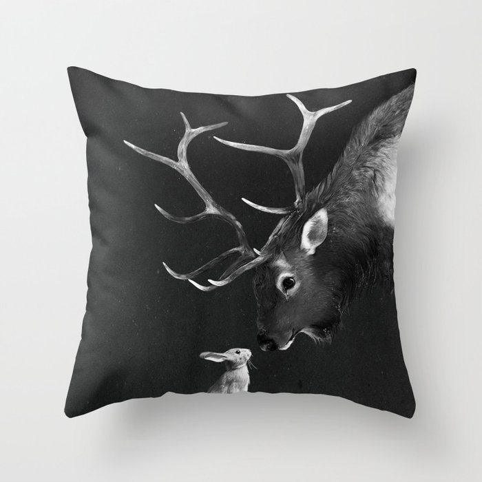Elk and Rabbit Throw Pillow
