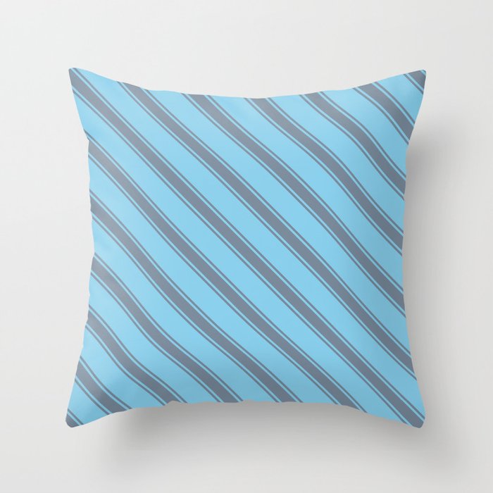 Sky Blue and Light Slate Gray Colored Stripes Pattern Throw Pillow