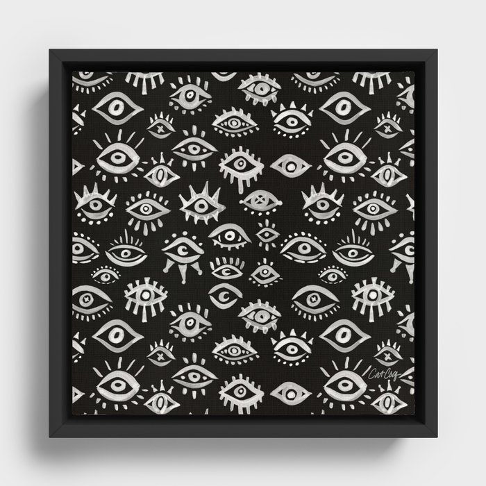 Mystic Eyes – White on Black Framed Canvas