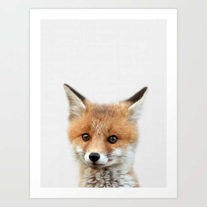 babies and kids illustrated framed printed picture. Cute Fox cub nursery animal art