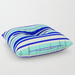 [ Thumbnail: Light Yellow, Aquamarine, and Blue Colored Striped/Lined Pattern Floor Pillow ]