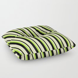 [ Thumbnail: Light Green, Black & Bisque Colored Lined Pattern Floor Pillow ]