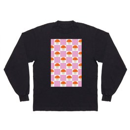 Pinky chessboard with retro fungus  Long Sleeve T-shirt