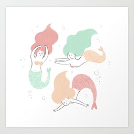 Colorful mermaids Art Print