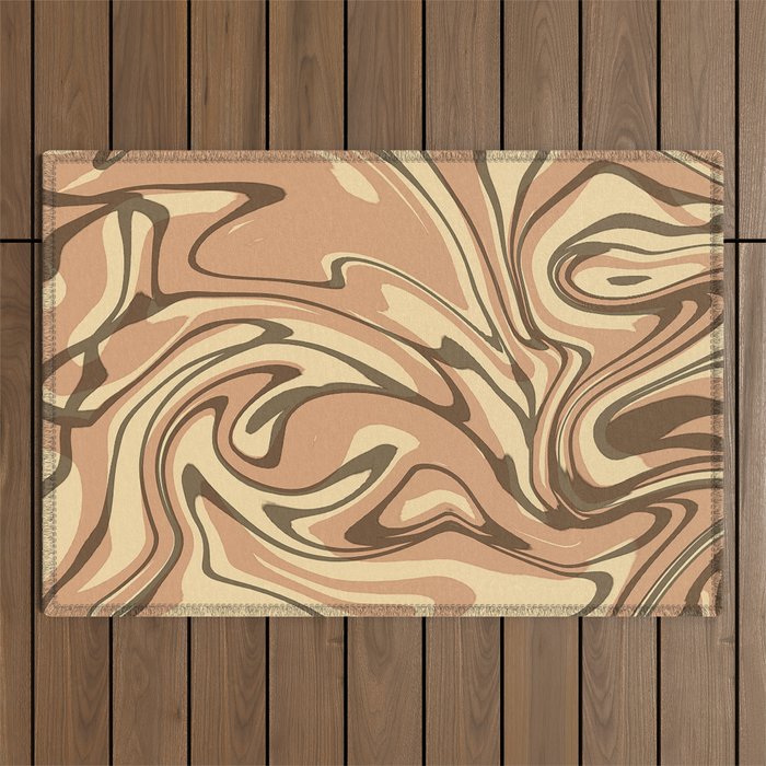 Copper Peach Liquid Marble Pattern Swirl Abstract Outdoor Rug