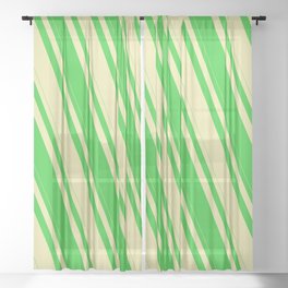 [ Thumbnail: Lime Green and Pale Goldenrod Colored Stripes Pattern Sheer Curtain ]