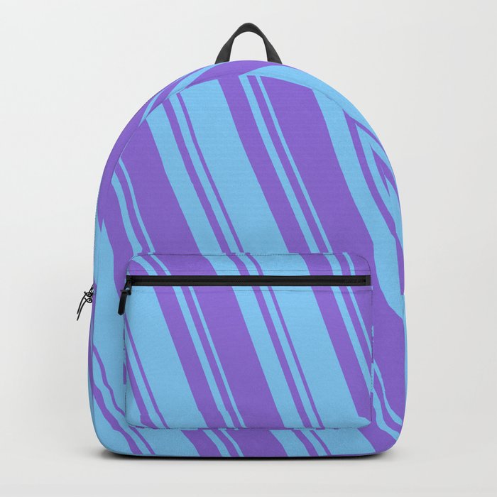 Light Sky Blue & Purple Colored Striped/Lined Pattern Backpack