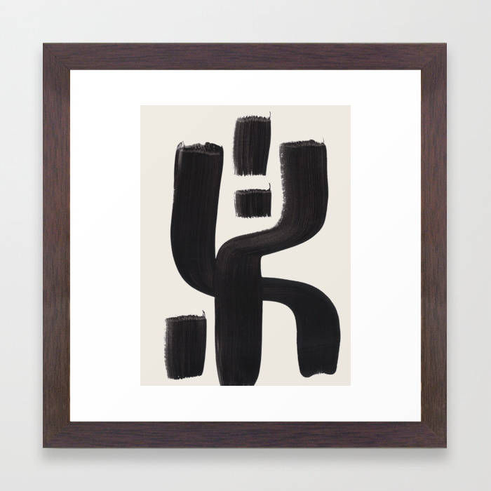 Mid Century Modern Minimalist Abstract Art Brush Strokes Black