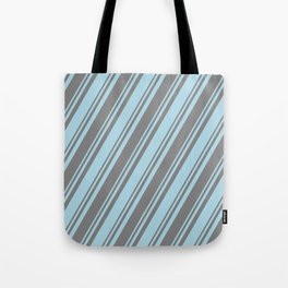 [ Thumbnail: Light Blue and Grey Colored Lined/Striped Pattern Tote Bag ]