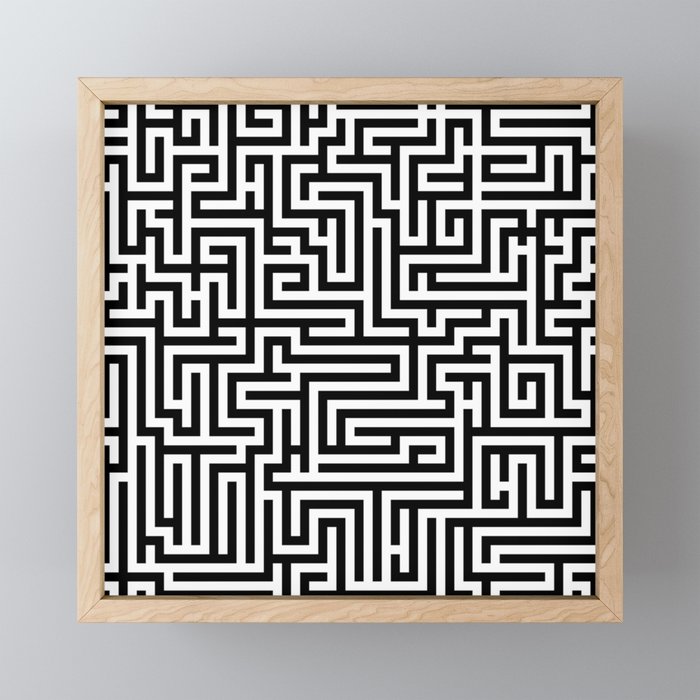 Black and white Labyrinth Framed Mini Art Print