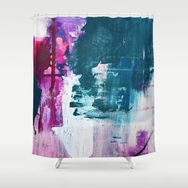 Complexity: a pretty abstract mixed-media piece in teal and purple by Alyssa Hamilton Art Shower Curtain