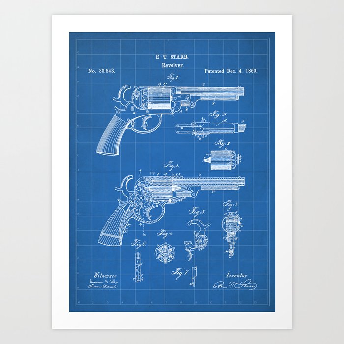 Civil War Revolver Patent Gunsmith Gun Enthusiast Art Blueprint Art