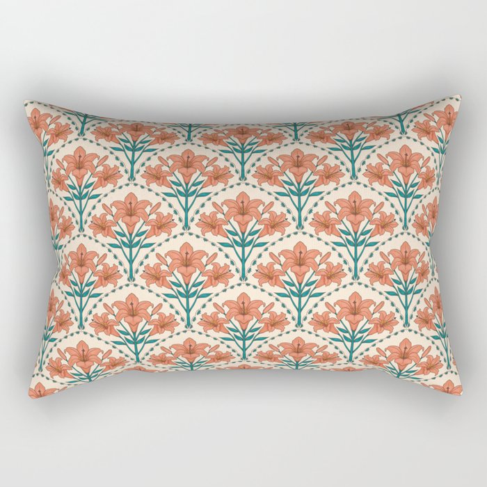 Summer Orange Lily Scallop Art Nouveau Pattern Rectangular Pillow