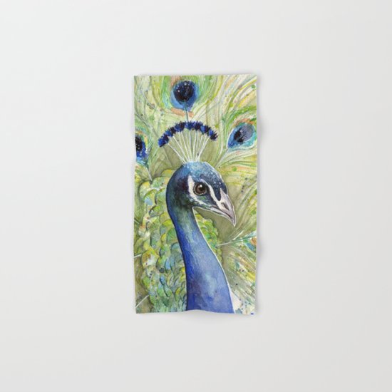 Peacock Watercolor Painting | Exotic Birds Hand & Bath Towel