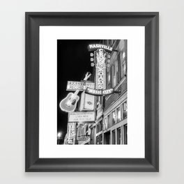 Nashville Music City Vintage Neons - Black And White Framed Art Print