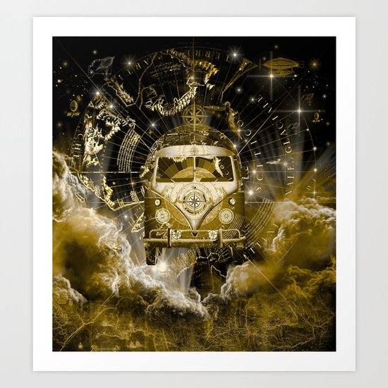 galaxy vintage voyager world map design 3 Art Print