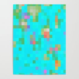 geometric pixel square pattern abstract background in green blue orange Poster