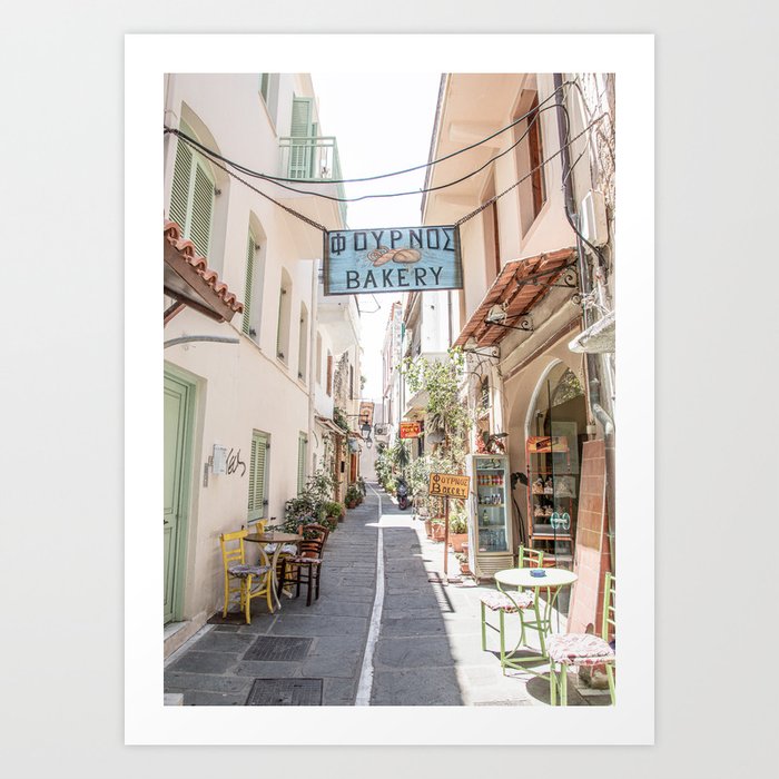 Street In Greece Photo | Pastel Village Houses Summer Art Print | Europe Digital Travel Photography Art Print