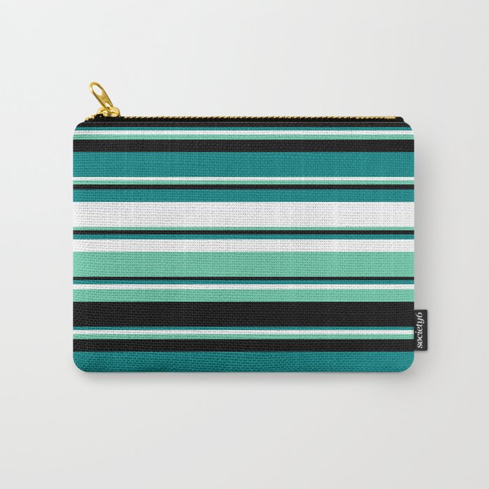 Teal, White, Aquamarine & Black Colored Lined Pattern Carry-All Pouch