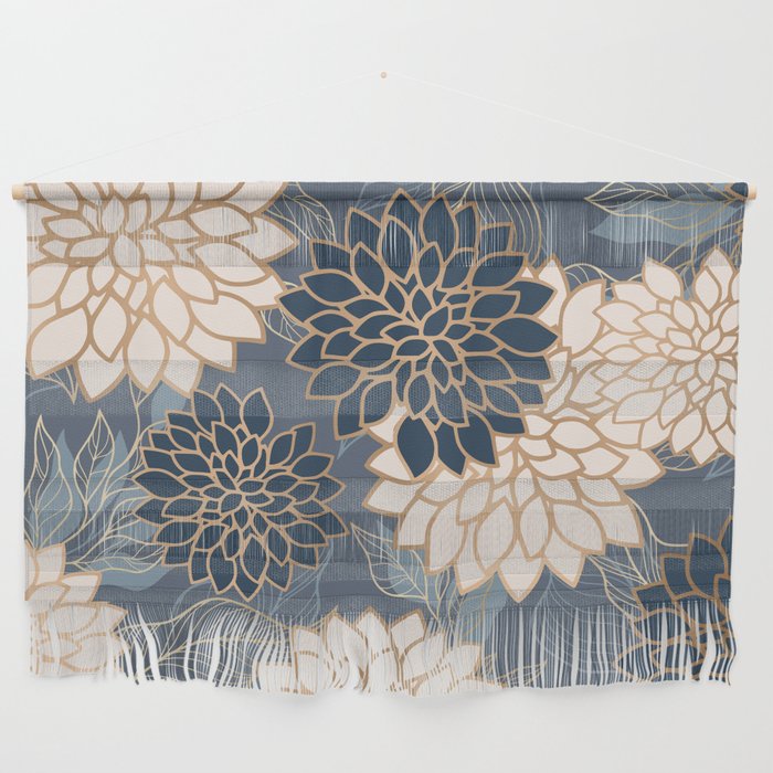 Floral Aesthetic in Blue, Ivory and Gold Wall Hanging