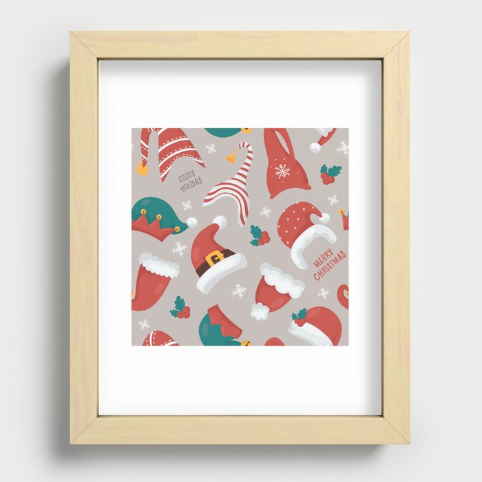 Christmas gnomes seamless pattern Recessed Framed Print