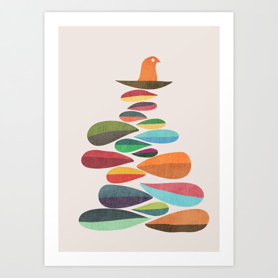 Bird nesting on top of pebbles hill Art Print