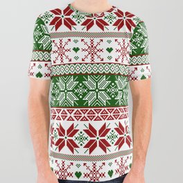 Green & Red Winter Fair Isle All Over Graphic Tee