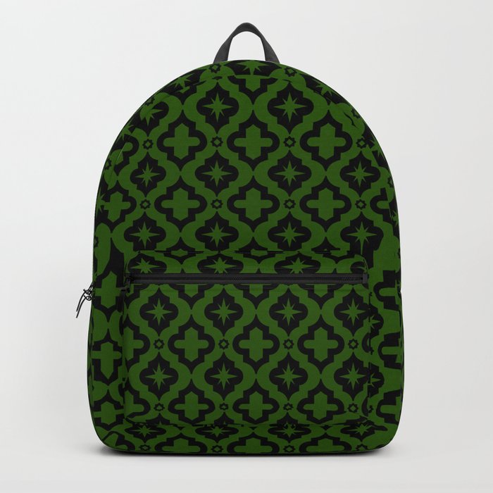 Green and Black Ornamental Arabic Pattern Backpack