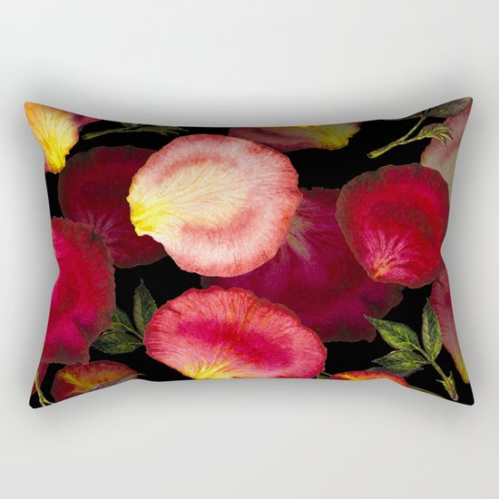 Rose Petal Pattern on Black 02 Rectangular Pillow