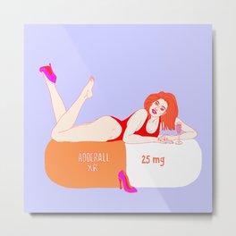 Enlightenment Metal Print | Pill, Curated, Adderall, Fuchsia, Funny, Swimsuit, Champagne, Orange, Redhead, Drawing 