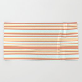 [ Thumbnail: Dark Salmon, Light Cyan, and Tan Colored Lines Pattern Beach Towel ]