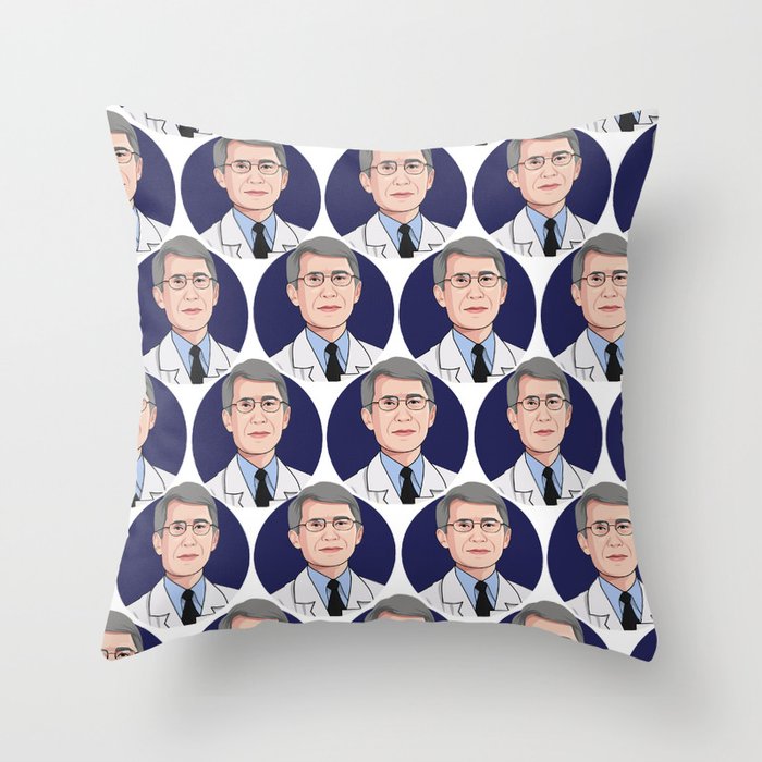 Fauci Face Navy Dot Throw Pillow by Karen Society6