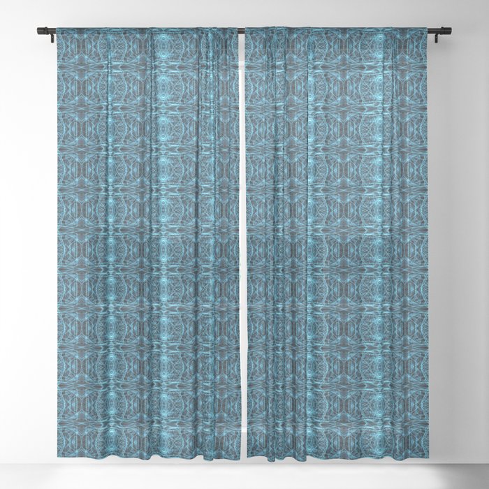 Liquid Light Series 38 ~ Blue Abstract Fractal Pattern Sheer Curtain