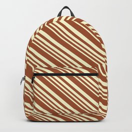 [ Thumbnail: Sienna and Light Yellow Colored Stripes Pattern Backpack ]