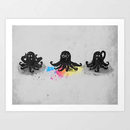 4-color squid Art Print