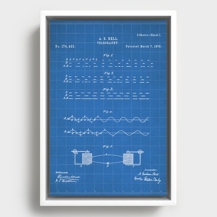 Morse Code Patent - Ham Radio Fan Amateur Radio Shack Art - Blueprint Framed Canvas
