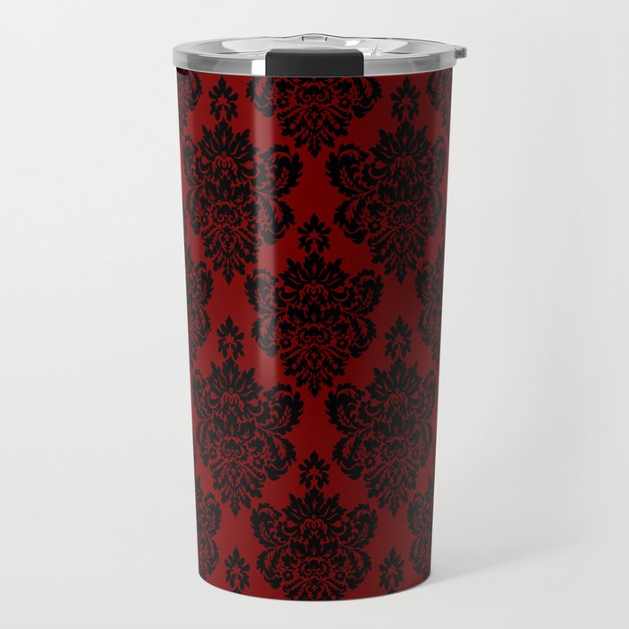 Crimson and Black Damask Travel Mug