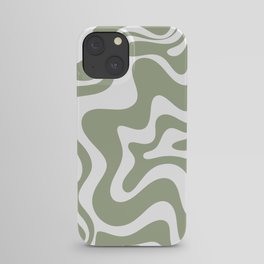 Liquid Swirl Abstract Pattern in Sage Green and White iPhone Case
