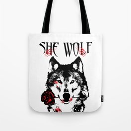 Wolf blood stained, holding a red rose. Tote Bag