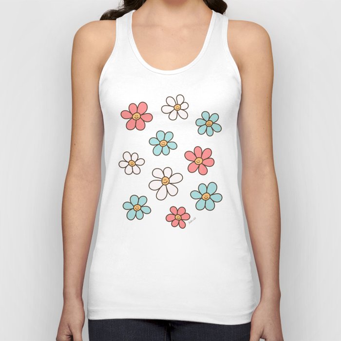 Happy Daisy Pattern, Cute and Fun Smiling Colorful Daisies Tank Top
