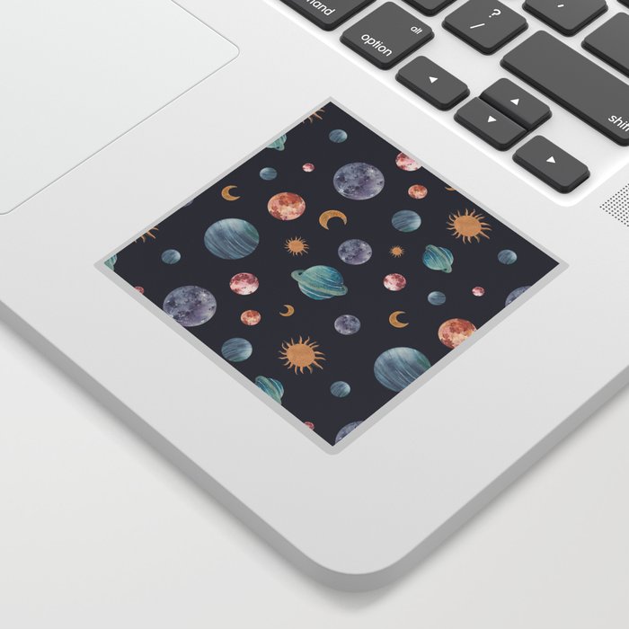 Watercolor planets, suns and moons - galaxy pattern Sticker